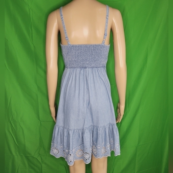 Old Navy Light blue Floral Eyelet Embroidered Trim Stretch Fit and Flare Dress - Picture 3 of 14